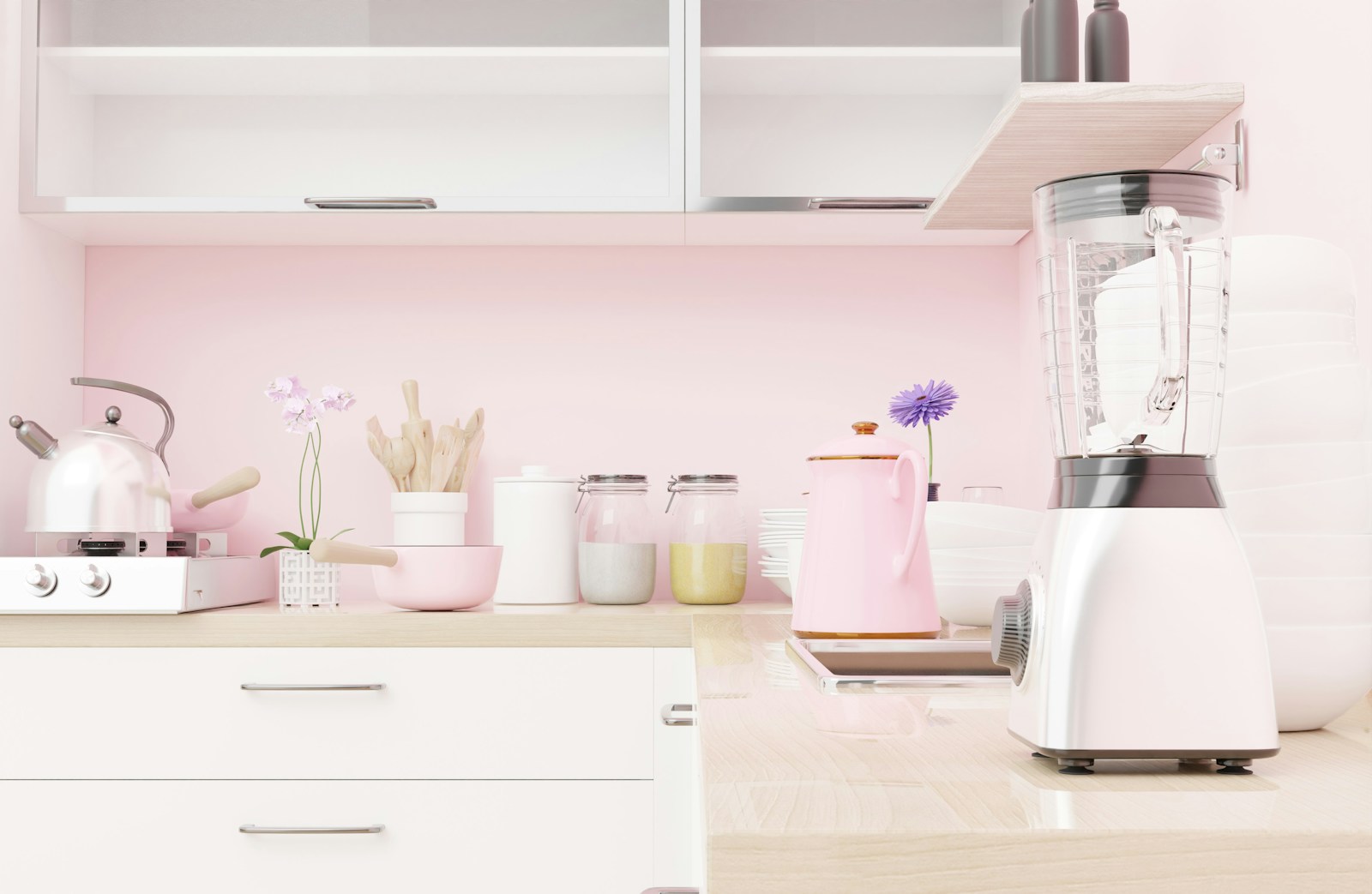 a blender sitting on top of a kitchen counter